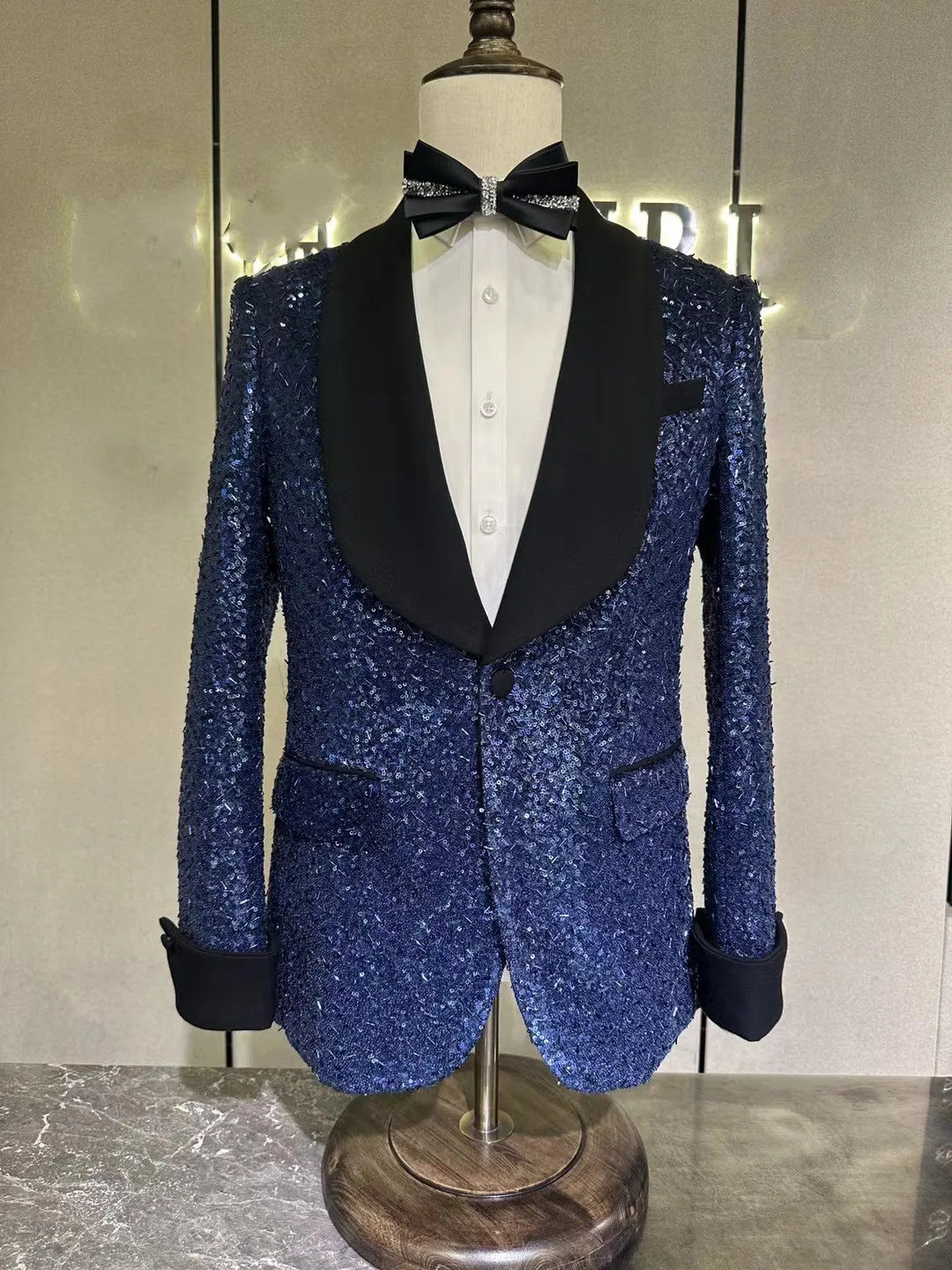 Custom Latest Design Shiny Black Wedding Suits Mens Sequin Formal  high-grade Blazer Party perform Fashion model runway clothing