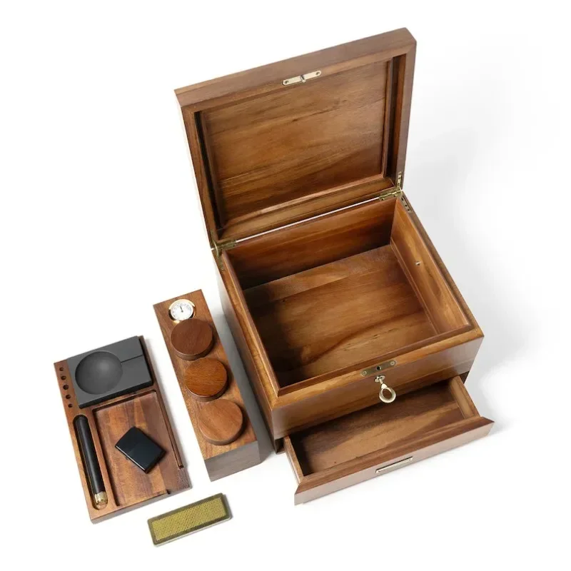 Hot sales  Wooden Keepsake and Storage Box Airtight Washable Brass doob tube Cigar box humidifier kit