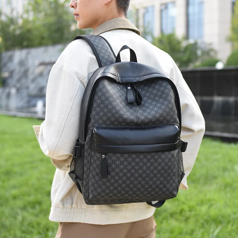 Men Fashion Design Men's Backpacks Large-capacity Travel Bags PU Backpack Male Schoolbag Luxury Plaid Print Backpack