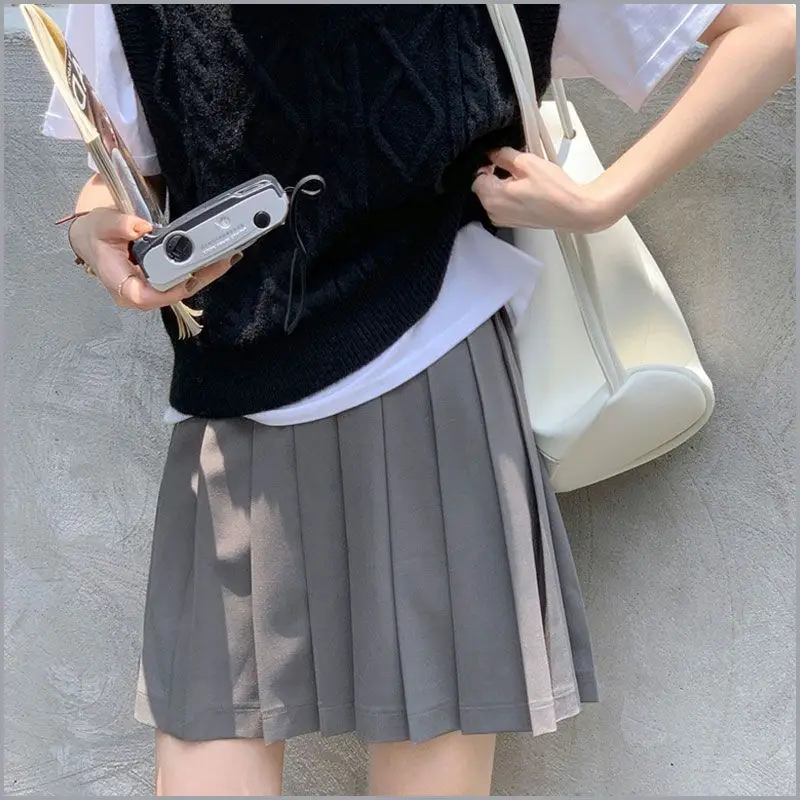 Black A-Line  Skirt Women's Summer Design Sensation High Waist Slimming Half-length JK School Style Sweet Commute Skirt