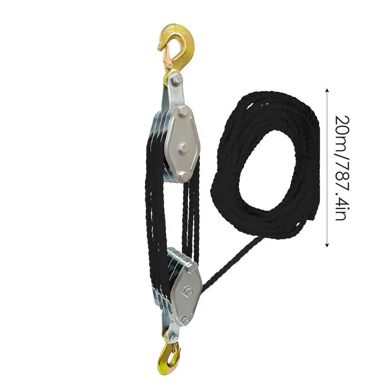 Rope Hoist Pulley System 3/8 Rope Pulley Hoist With 5:1 Lifting Power 2200 Lbs Breaking Strength Heavy Duty Pulley System Rope