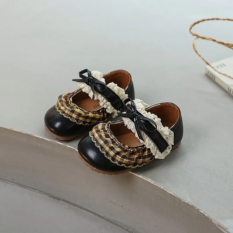 

Sweet Trend Children Causal Girls Leather Shoes Spring Autumn Kids Flat Shoes Elegant Lace Fashion Princess Bowknot Ballet Shoes
