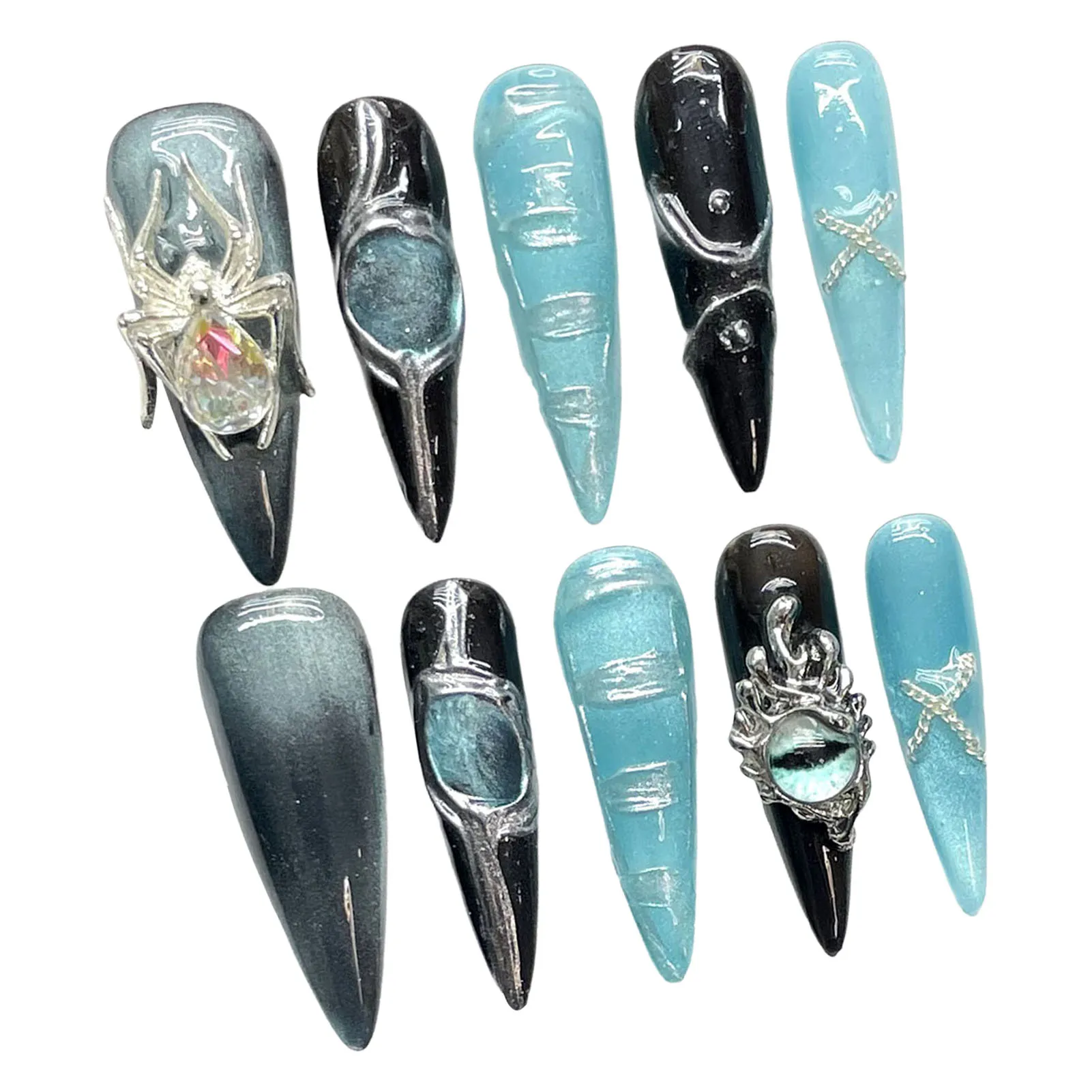 Black Blue Long Pointed Head Fake Nails with Harmless and Smooth Edge Nails for Shopping Traveling Dating