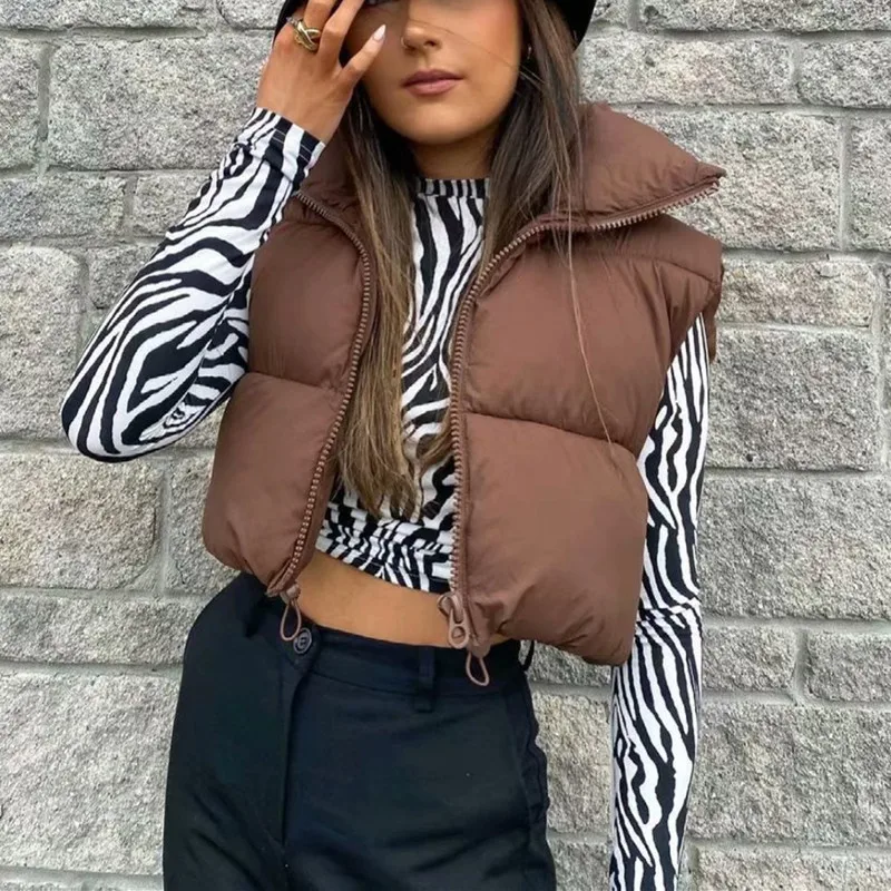 Parkas Women Short Coats Vests Zipper Jackets Sleeveless Stand Collar Vest Y2k Streetwear Elegant Jacket Work Autumn Winter