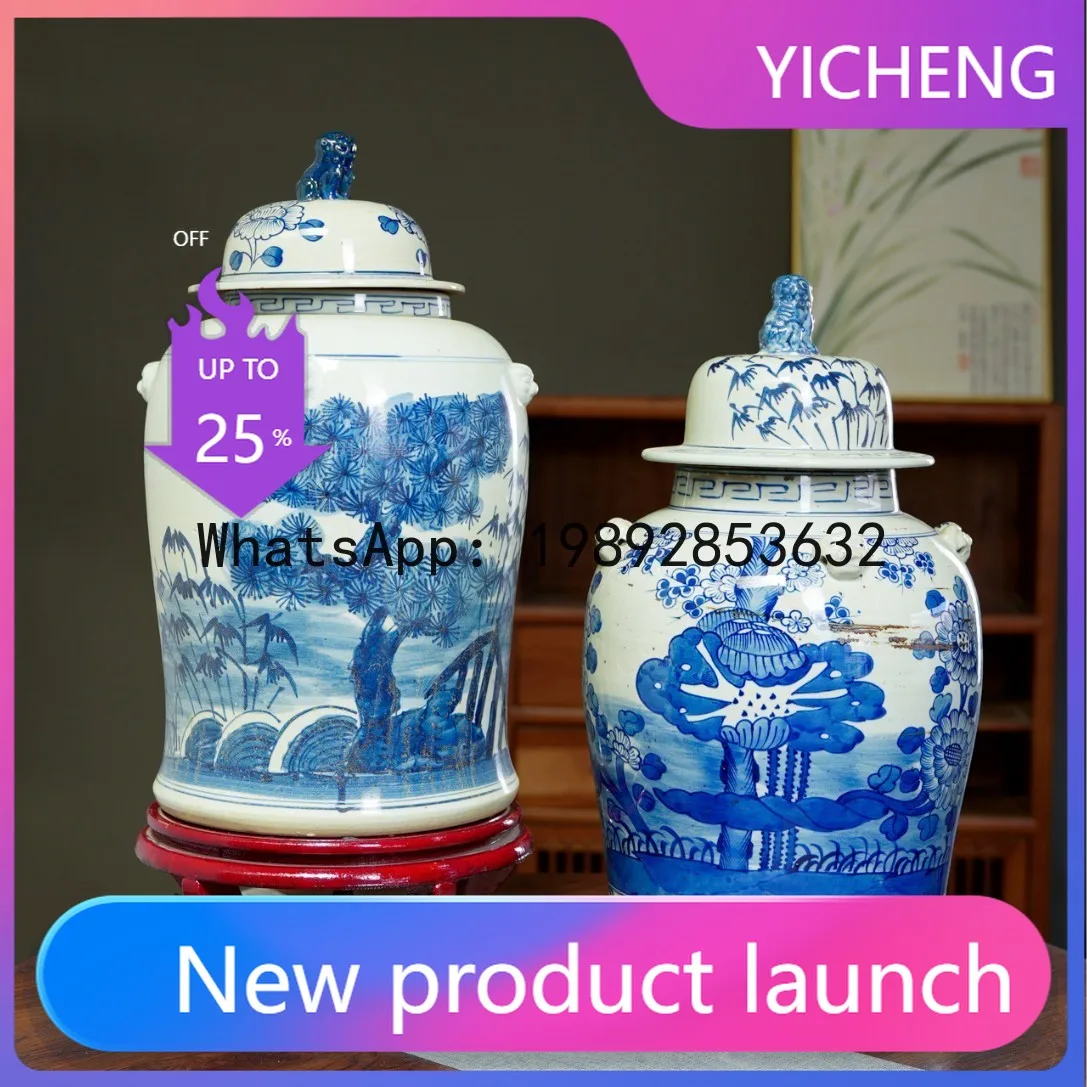 Antik-Stil Blau-Weiß-Porzellan-Vase – mit Phönix-, Blumen- und Figurendesign – Aufbewahrungsvase, Heimdekorationsvase, Zierstück