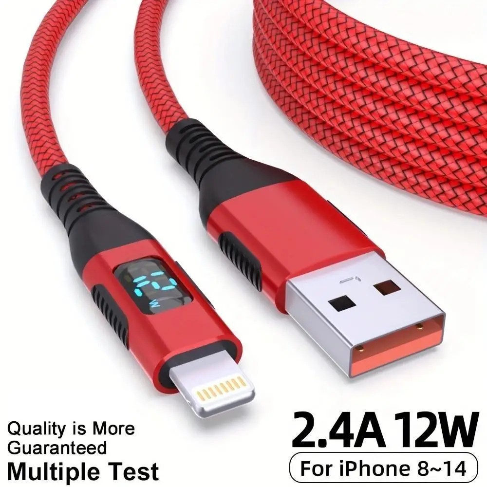 Cabo Lightning LAIHONEN 3.3/6.6/10FT, Carregamento Rápido com Display LED em Nylon Trançado, Para iPhone13-6s/SE2020 iPad iPod