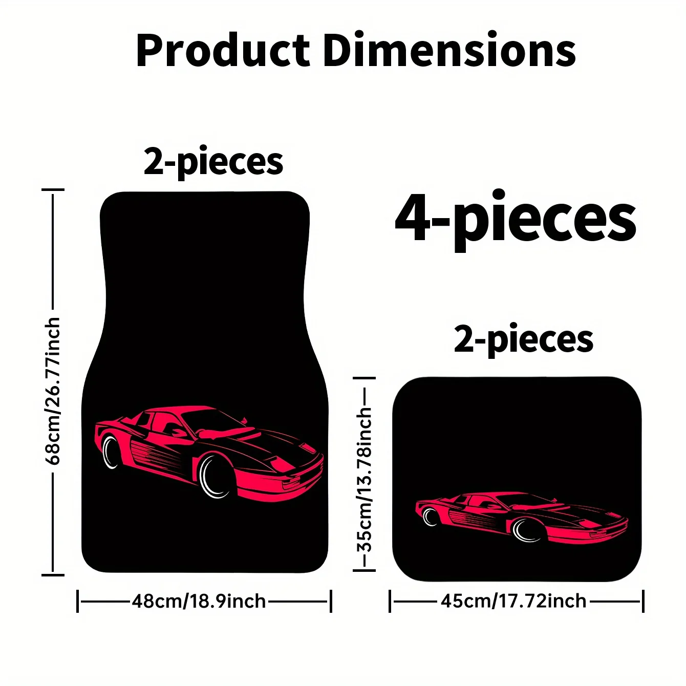 4pcs Set Of High-end Red Cool Sports Car Silhouette Printed Car Floor Mats, Front And Rear Carpets, Car Interior Accessory Floor