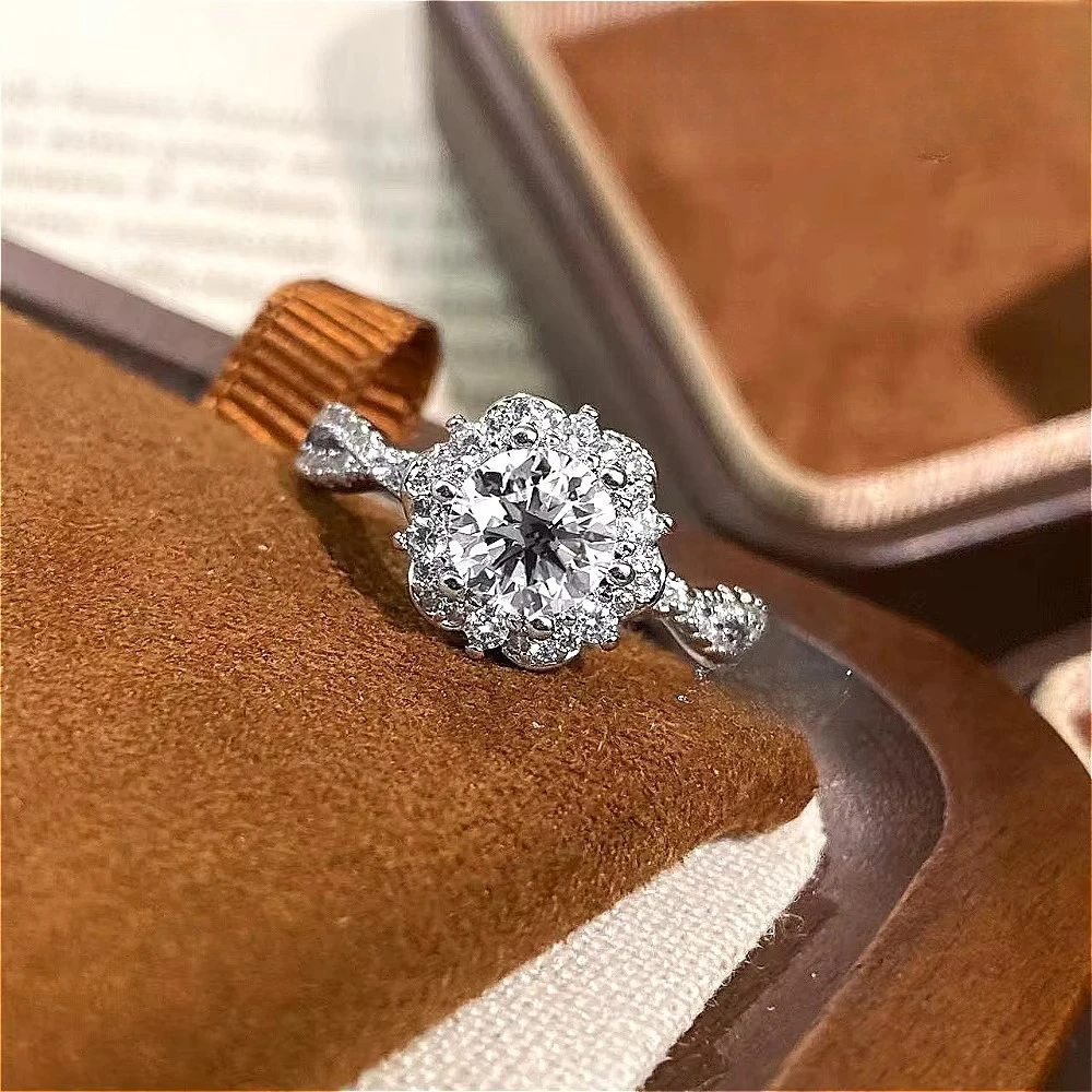 925 pure silver full-diamond cross lace sparkling diamond ring for women, high-end adjustable one-carat ring