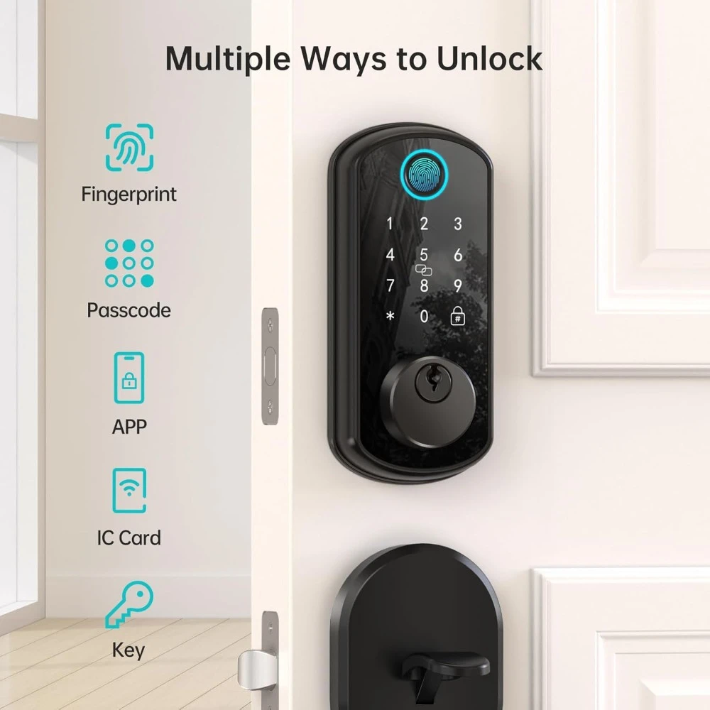 Smart WiFi Door Lock, Keyless Entry Fingerprint Deadbolt with Handle Set, Digital Keypad, APP Remote Control Auto Lock