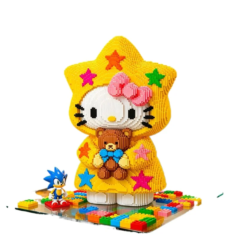 Großes Hello-Kitty-Ornament, kompatibel mit Lego-Kleinbausteinen, schwieriges Erwachsenenspielzeug, Geburtstagsgeschenkideen, neuer Stil.