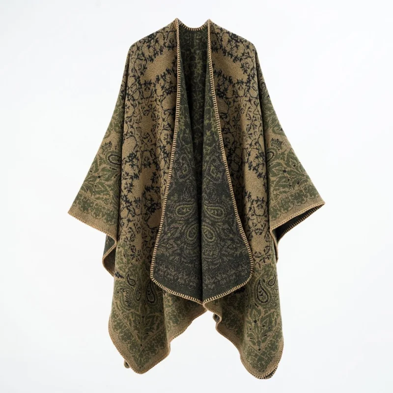 A woman's autumn and winter cape flower scarf female European and American folk fashion warm shawl