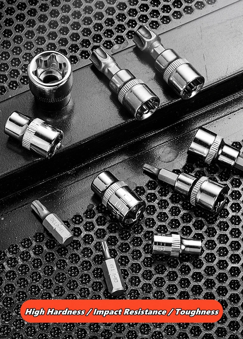 34 قطعة مقبس بت توركس ومجموعة مقابس نجمة E-Torx 1/4 "3/8" 1/2 "محرك ذكر أنثى E-torx لقم أمان أداة محمولة