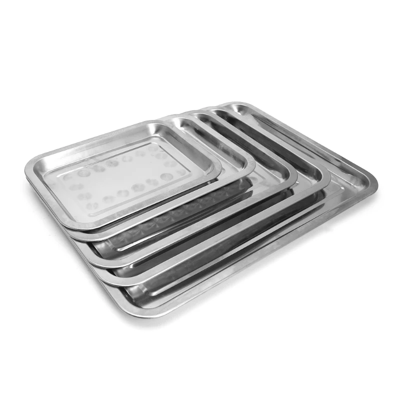 Stainless Steel Rectangular Plate Barbecue Grilled Fish Tray BBQ Food Container