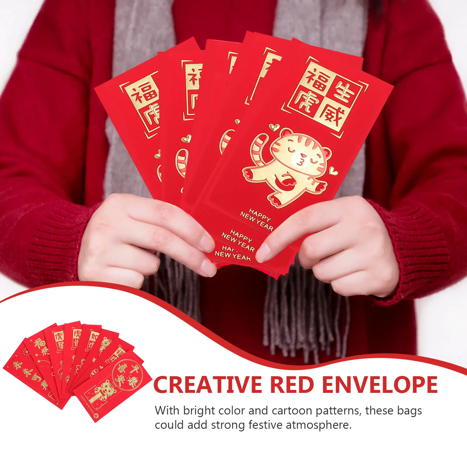 

48Pcs Red Packets Tiger Year Creative Style Portable Red Envelopes for New Year Money Storage Festive Gift Money Packets