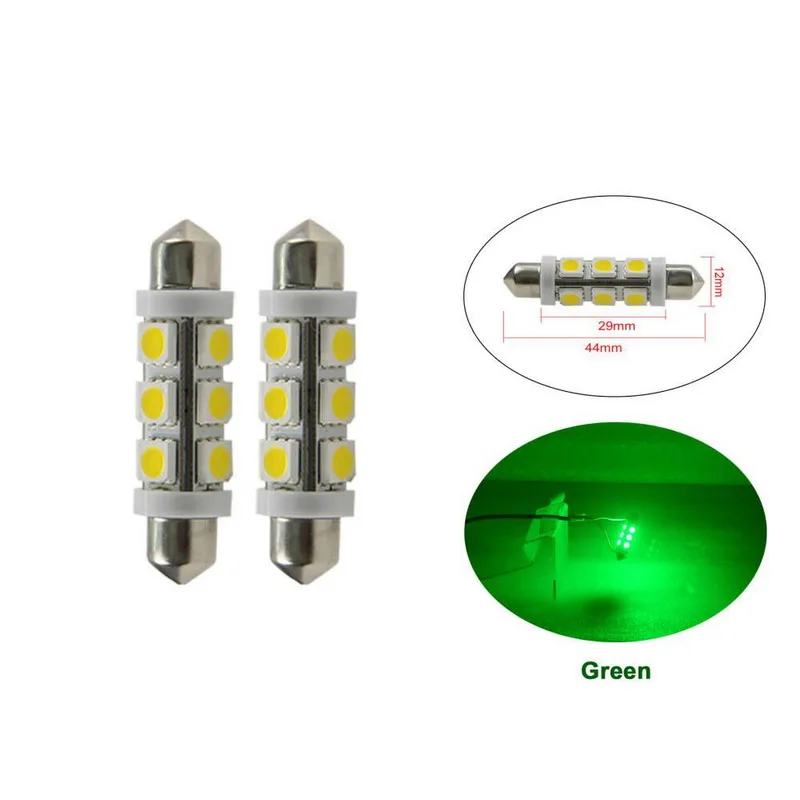 2Pcs Green Festoon 44mm 5050 SMD Car Dome LED Bulbs For Door Light 6000K