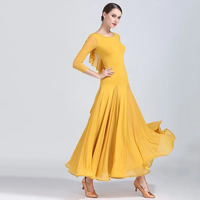 

Adult Women Ballroom Dance Dress Mesh Ruffles Backless National Competition Ballroom Dancewear Female Evening Dresses
