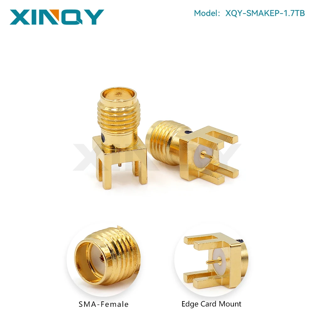 XINQY 18G SMA-KCD/KE Edge Card RF Connector, Compatible with SMA Female Connector, for 1.6mm PCB, Brass Gold Plated