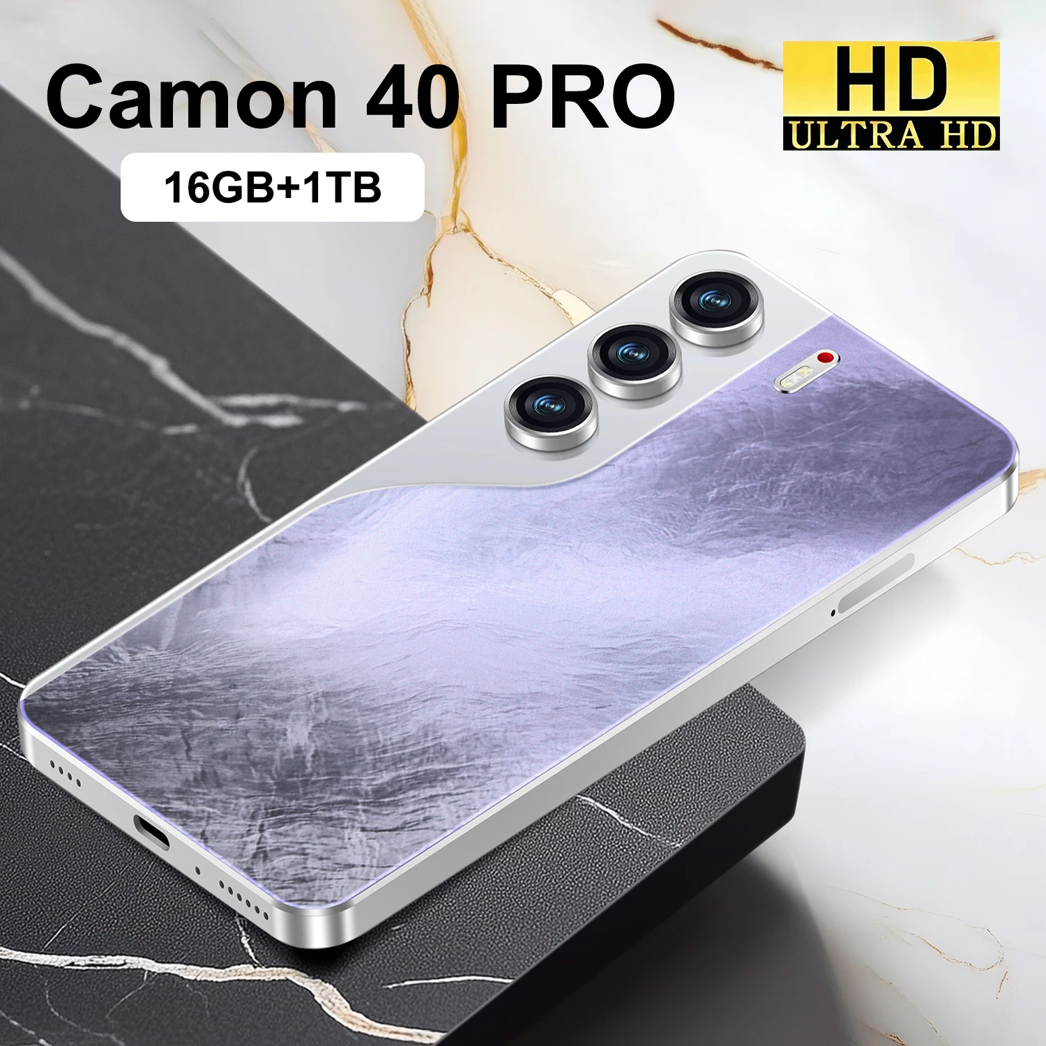 Le smartphone Android 14 JCTKJ Camon 40 Pro comprend un grand écran perforateur de 7,3 pouces et est un téléphone portable entièrement compatible.