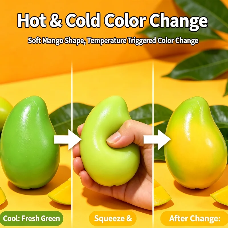 Color Changing Mango Squishy Fidget Ball Handmade Crispy Crunchy ASMR Sensory Squeeze Toy Temperature Activate Stress Relief Toy