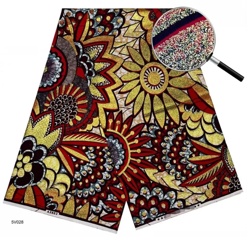 

2025 New Grand Golden African Wax Glitter Glam Fabric Ankara Batik Material Good Quality Pagne 6 Yards For Sewing Wedding Dress