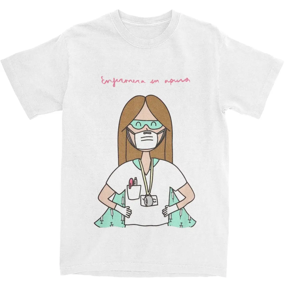 Men Women Enfermera En Apuros Outfit Shirt Accessories Nurse Cartoon Doctor Print Pure Cotton T shirt Novelty Tee Shirt Summer