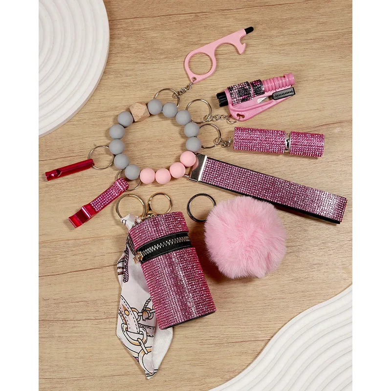 9 unids/set DIY llavero de autodefensa conjunto productos de seguridad para mujer llavero de autodefensa