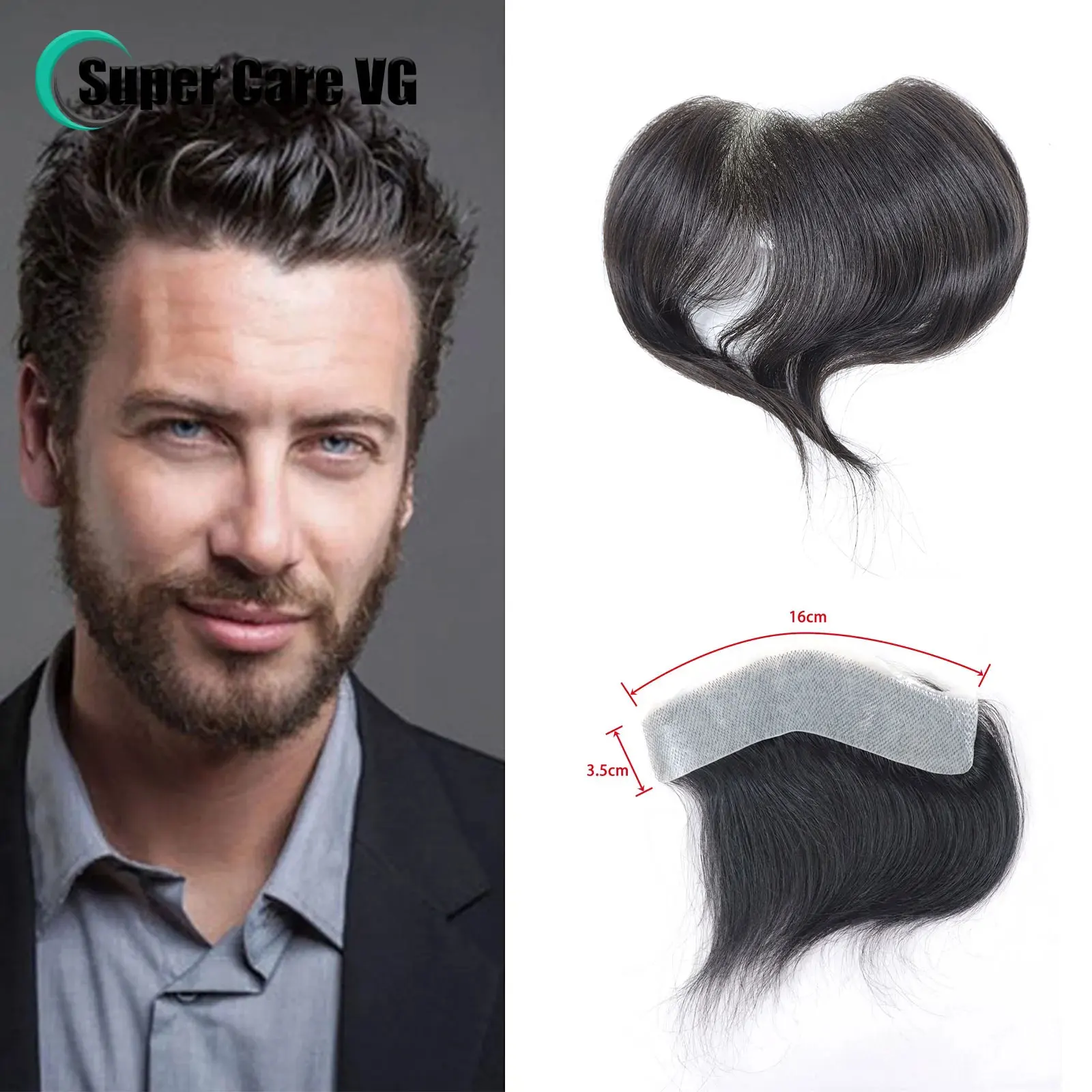 0,06 mm braunes gerades Herren-Toupet im V-Stil, frontaler Haaransatz für Männer, 15 cm Echthaar, ultradünne Haut, PU-Herren-Kapillarprothese