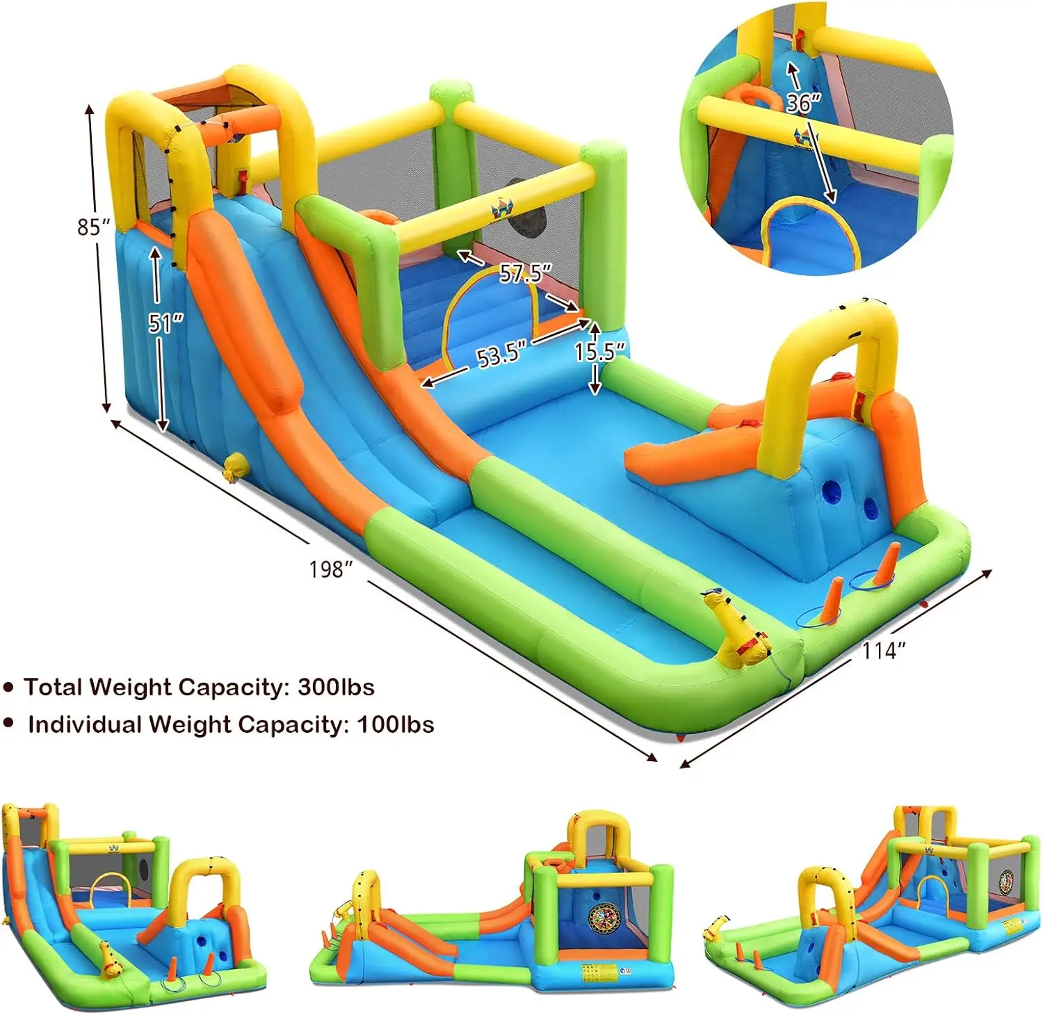 Nadmuchiwana zjeżdżalnia wodna, 8 w 1 Mega zjeżdżalnia wodna Bounce House do zabawy na świeżym powietrzu W/950w dmuchawa, długa zjeżdżalnia, basen plusk, woda S