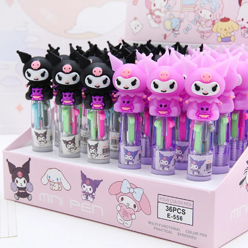 

Sanrio 36pcs Ballpoint Pen Kuromi Kawaii 4 Color Press 0.5mm Girl Heart Cartoon Press Multifunctional Pen Student Birthday Gifts