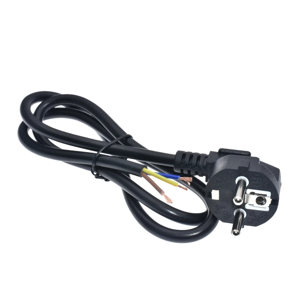 H05VV-F 3G 0.75mm Black AC Extension Cable Type E/F Germany European Male Plug Replacement open end power cord