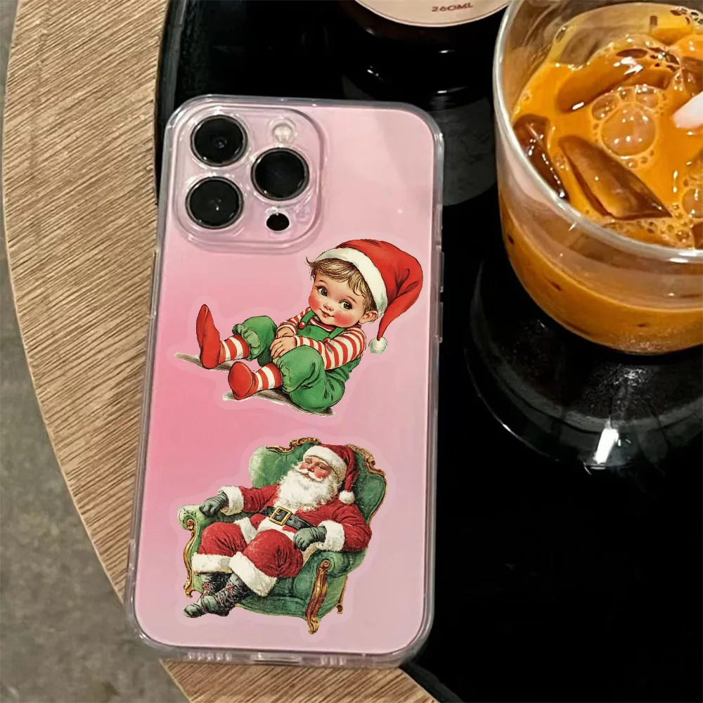 50PCS Retro Christmas Party Decoration Christmas Gift Stickers Phone Cases, Water Cups, Tablet Labels Waterproof Stickers