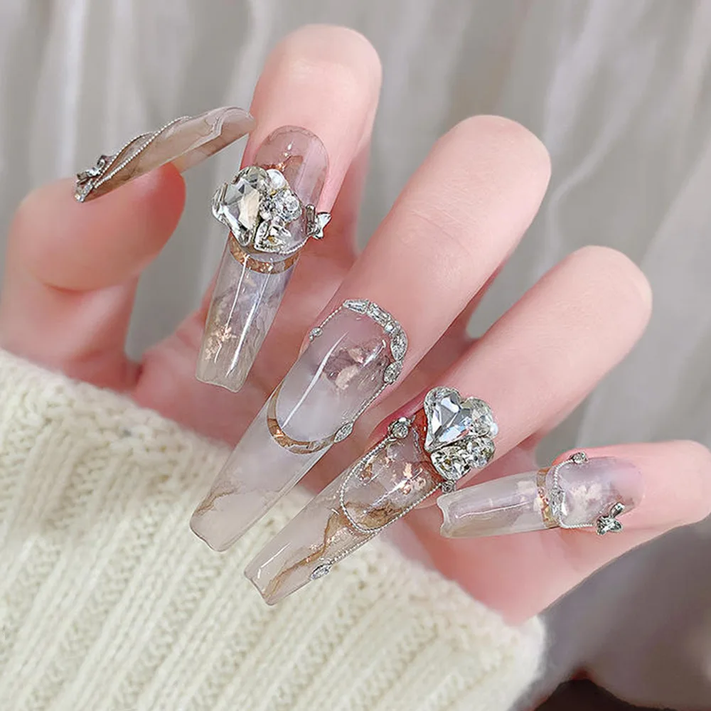 24 Uds. De dijes apilados de diamantes de imitación para uñas, corazón, formas cuadradas regordetas, decoraciones de uñas de lujo brillantes para diseño de manicura