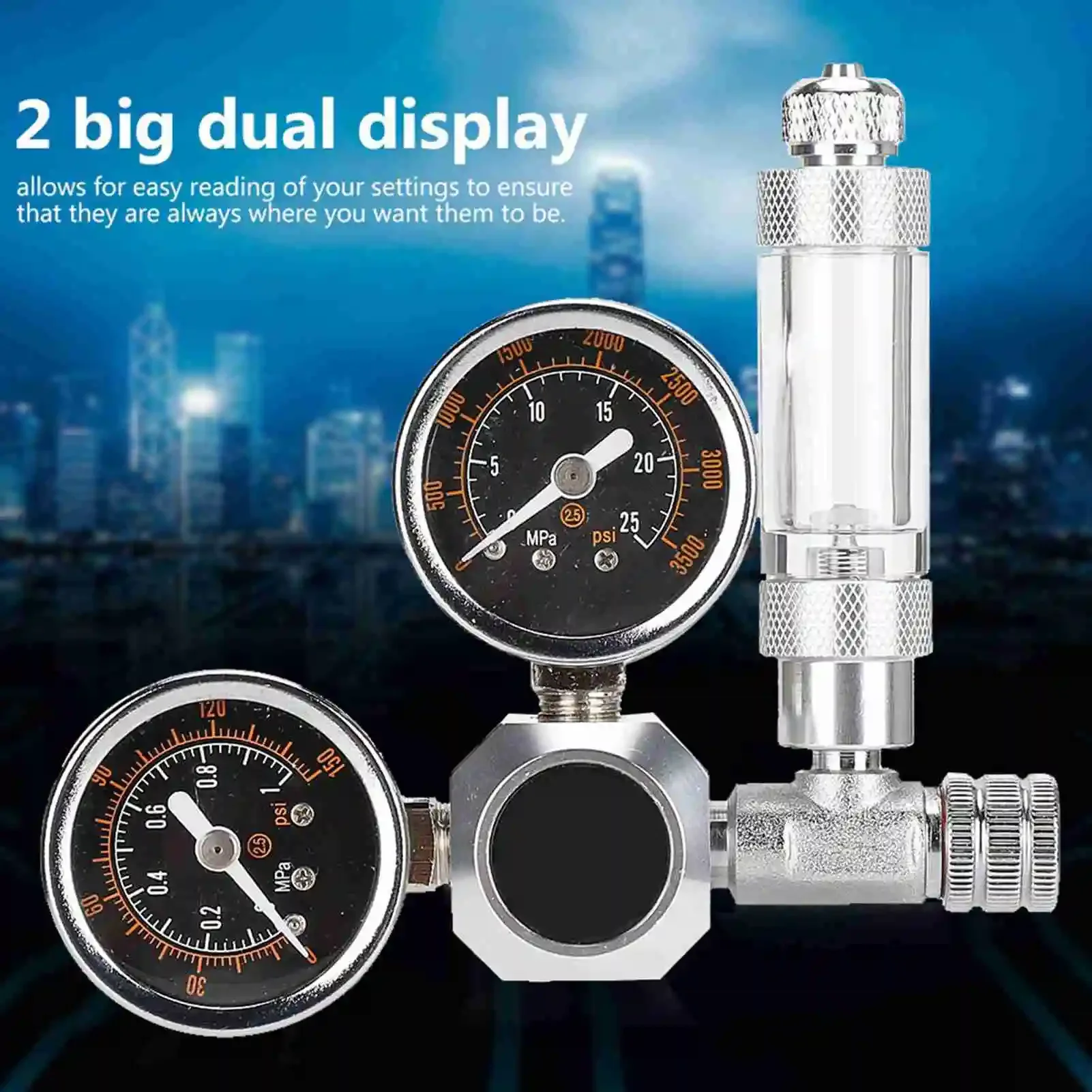 

W21.8 G5/8 CO2 Regulator Aquarium Dual Instrument Display with Bubble Counter Check Valve Electromagnetic Pressure Gauge