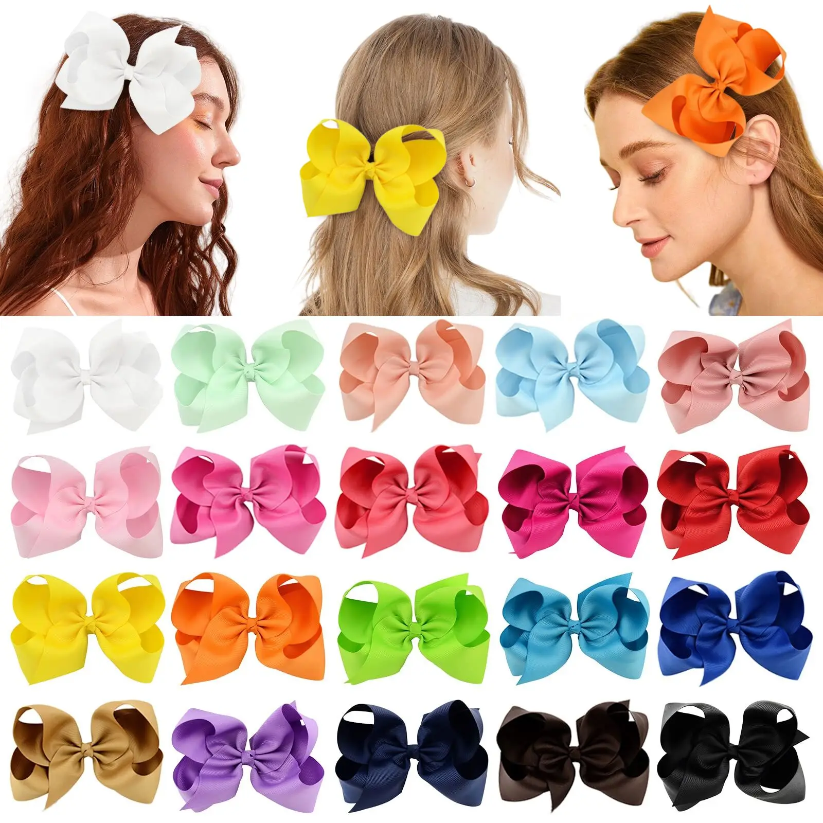 

10/20/40 PCS Bulk Pack 6'' Large Grosgrain Ribbon Hair Bows Clips for Women Girls Cute Hairpin Barrettes Kids Hair Accessories