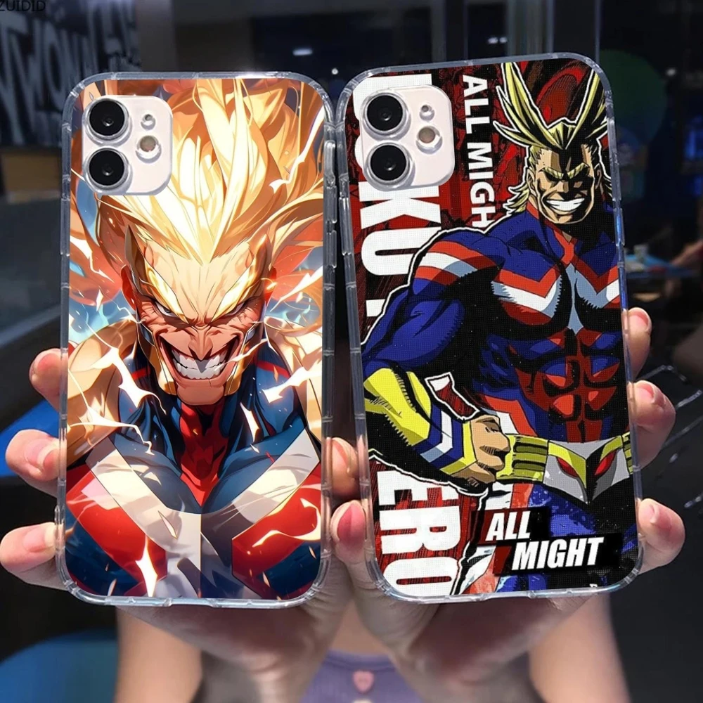 Hero All Might Mobile Cell Phone Case for iPhone 15 14 13 12 11 X XR XS 8 Pro Max Plus Mini Clear Transparent Phone Cover Shell