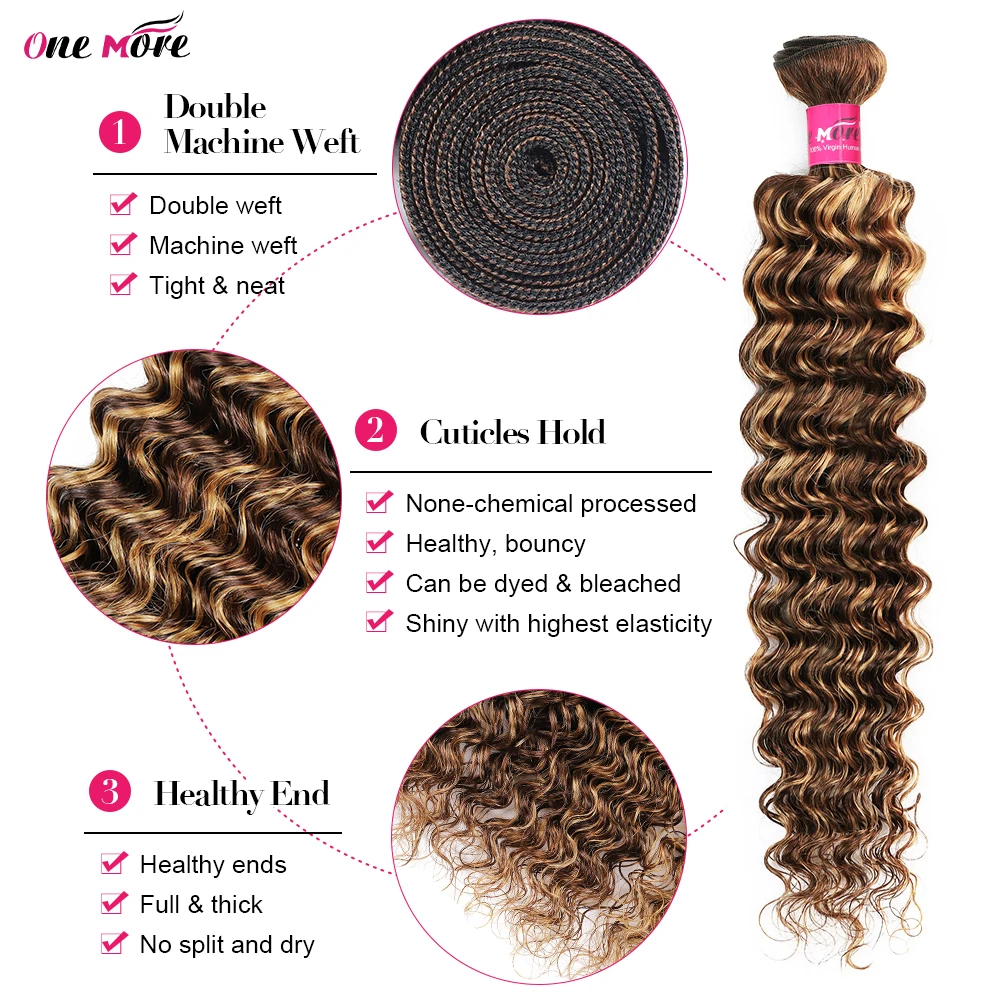 4 27 Highlight Deep Wave Bundles Ombre Colored Human Hair Extensions Brown Highlight Brazilian Hair Weave Bundles 1 3 4 PCS