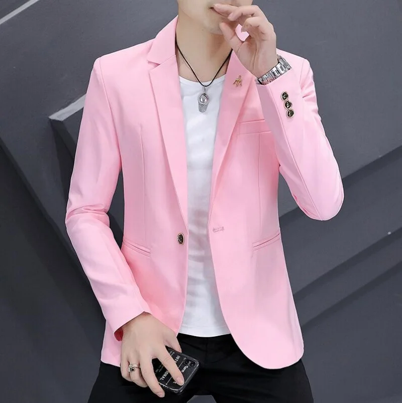 

Мужской корейский приталенный белый/голубой костюм: модный повседневный пиджак для стильных мужчин, весна-осень, трендовый уличный стиль