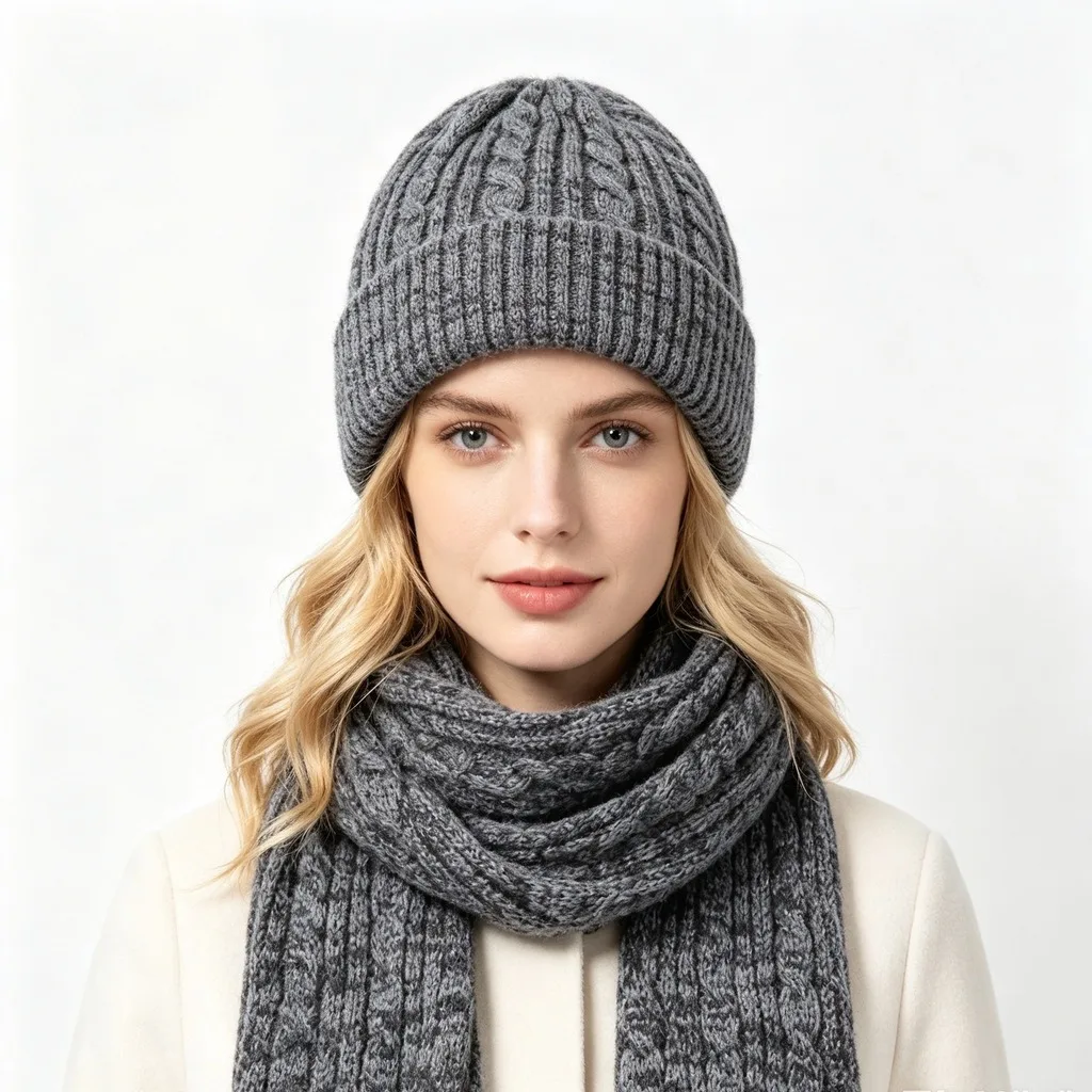 Cable Knit Hat Soft Knit Beanie Hat Neck Scarf Windproof Winter Scarf For Daily Commuting School Cold Season Gift