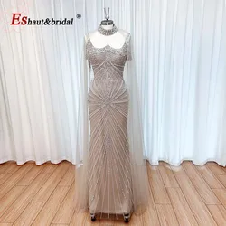 Luxury Spaghetti Strap Mermaid Evening Dress for Women 2024 High Neck Beads Pearls Formal Prom Wedding Party Gowns Customized