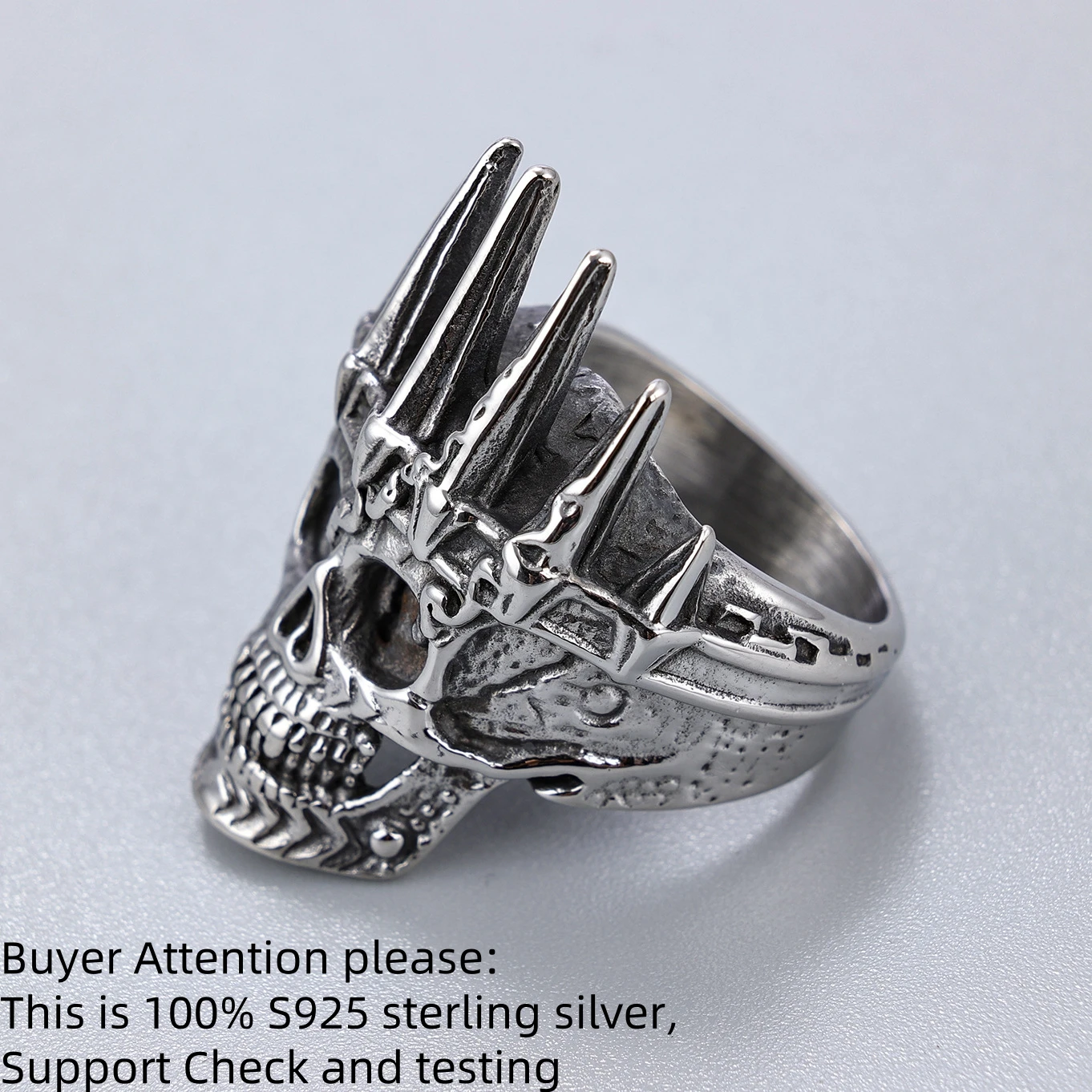 S925 Sterling Silver Men Gothic Skull Head Rings Skeleton Punk Hip Hop Cool For Male Boy Jewelry Creativity Gift Factory Price