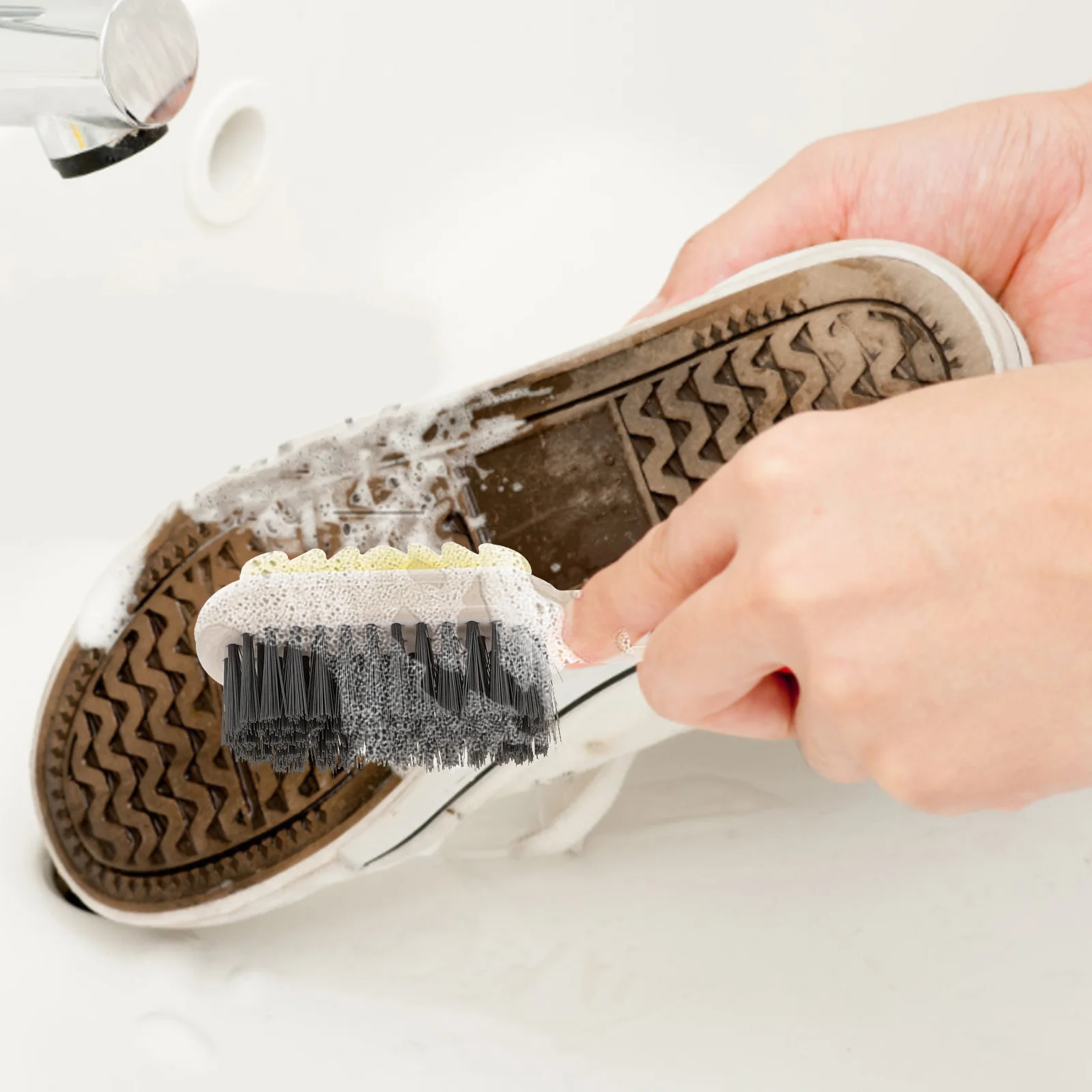 

Soft Rubber Shoe Brush with Long Handle Double Sided Design for Shoe Surface Cleaning Scrub Brush for Home Laundry Use