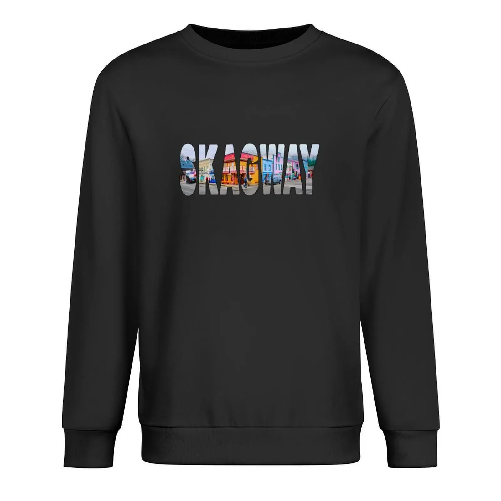 

SKAGWAY - Alaska USA Main Street Shops with Mountains Pullover blouse men's clothing aesthetic clothing hooded sweatshirt