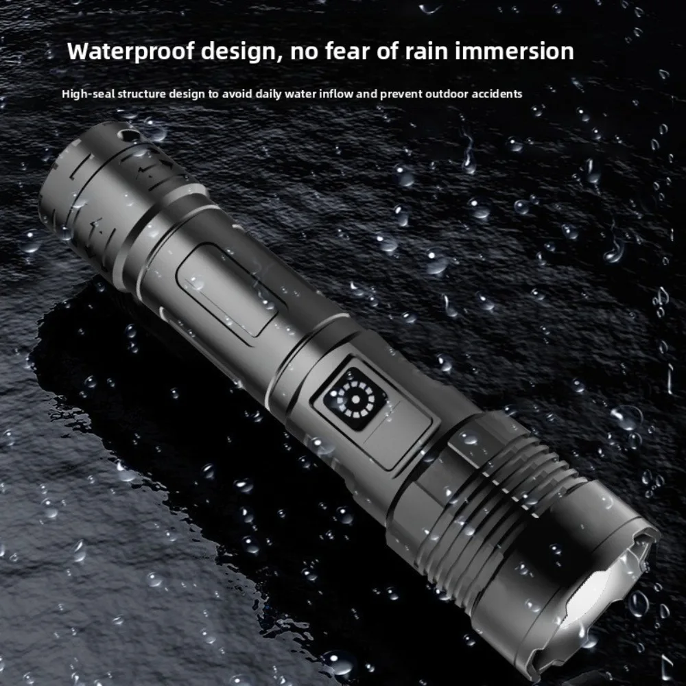 Dual-Light Source White Laser Flashlight, Retractable Zoom, Super Bright USB Rechargeable Torch for Outdoor Camping