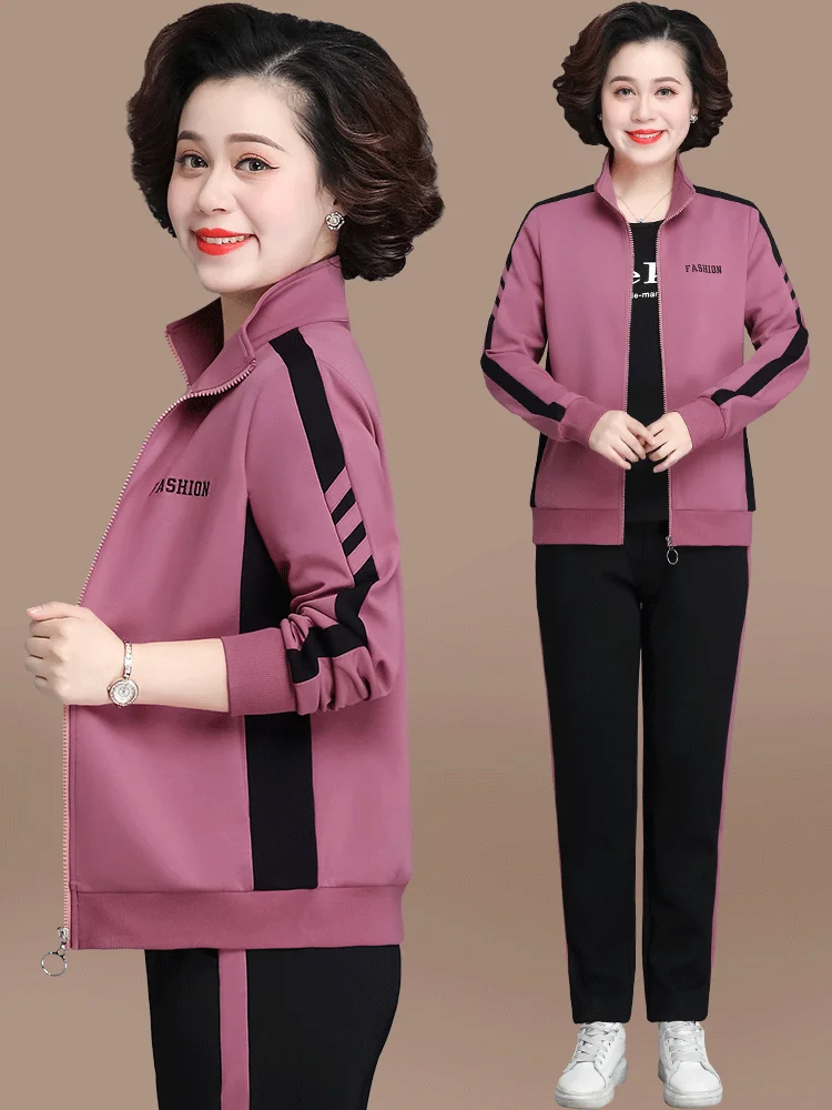 

Повседневный спортивный костюм для женщин среднего возраста, весна-осень 2023, новая модная толстовка, верхняя одежда для мам, полиэстер