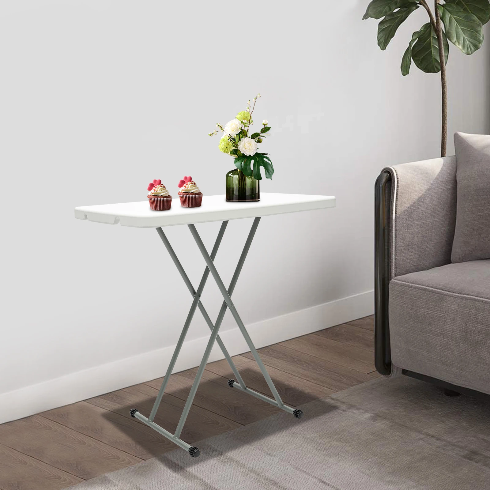 

White Foldable & Height-Adjustable Folding Table Lightweight Portable Desk for Outdoor Dining Working &Space-Saving Solutions