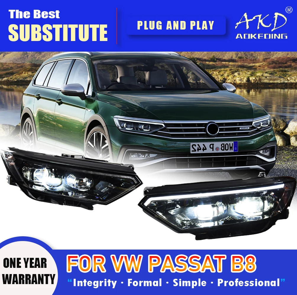 

AKD Head Lamp for VW Passat B8 LED Headlight 2016-2022 Headlights B8.5 DRL Turn Signal High Beam Angel Eye Projector Lens