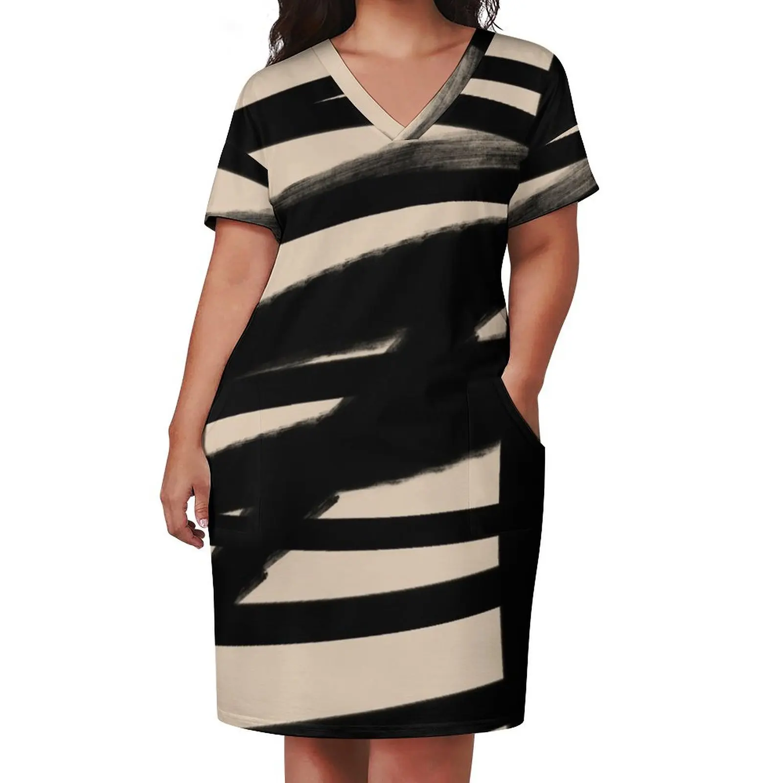 BLACK AND BEIGE Lines Graphic P. Soulages Spirit Loose Pocket Dress summer woman dress 2024 Women long dress for women