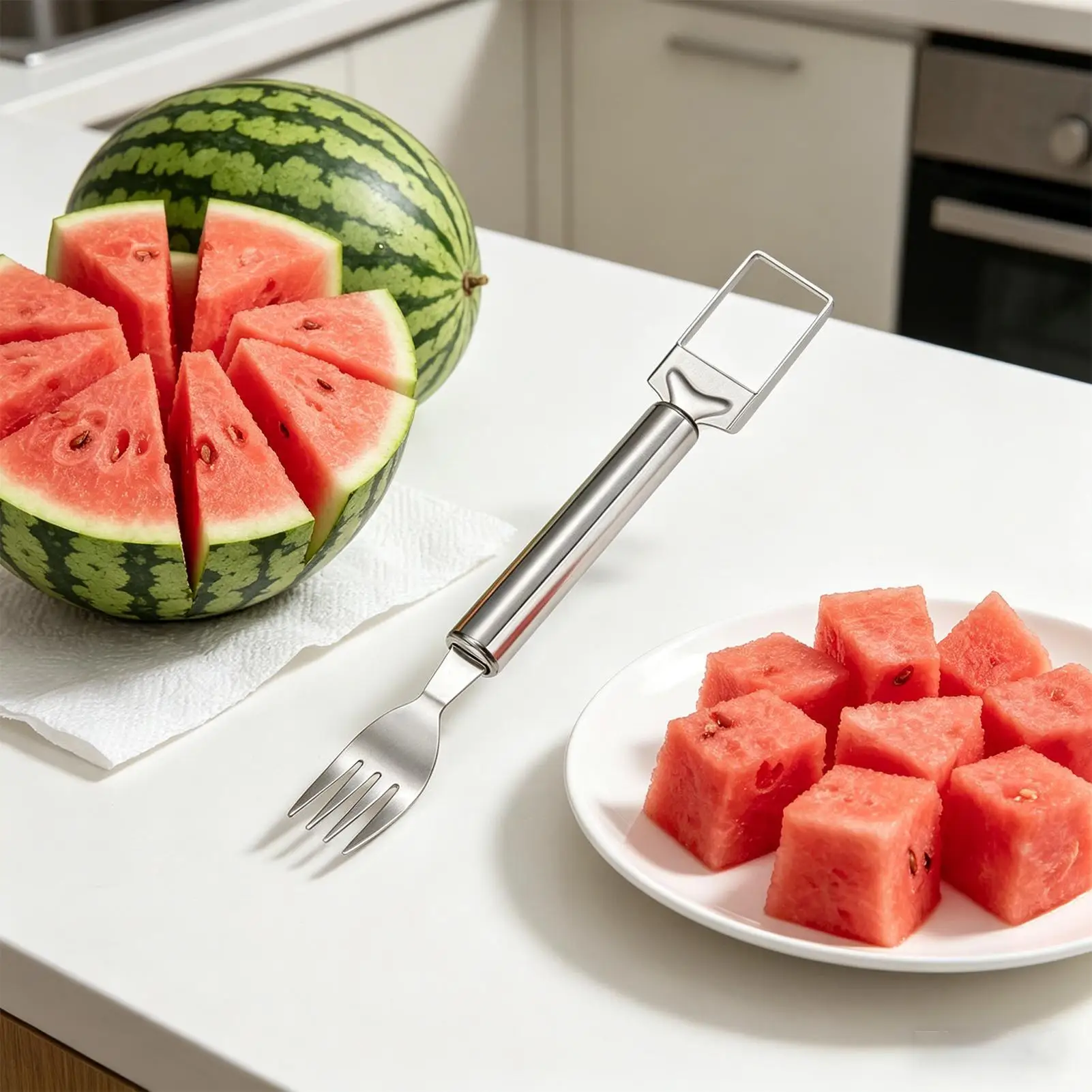 Watermelon Slicer Double Headed Kitchen Fork Stainless Steel Fruit Cutter For Kitchen Home Picnic Barbecue Outdoor Dining