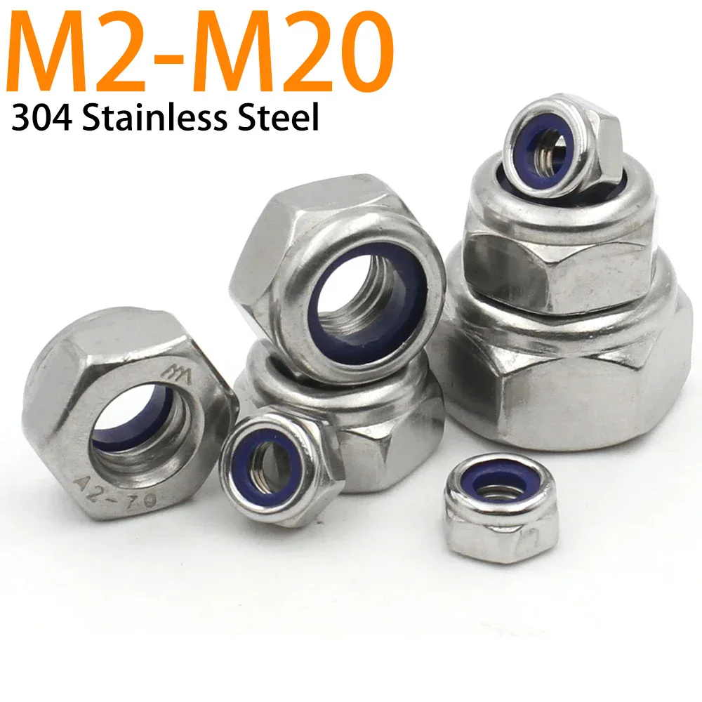 Lock Nut M2 M2.5 M3 M4 M5 M6 M8 M10 M12 M14 M16 M18 M20 M22 Din985 304 Stainless Steel Nylon Insert Hex Lock Nut