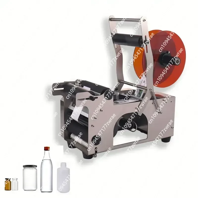 Double-side Desk Tabletop Hand Press Adhesive Label Labeling Pipe Round Bottle Jar Beverage Glass Labeling Machine